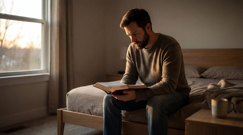 Romanos 13:8-11 | Despertar a lo importante hombre leyendo la biblia nb